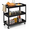 Black Steel Serving Utility Cart on Wheels with 2 Bottom Shelves