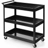 Black Steel Serving Utility Cart on Wheels with 2 Bottom Shelves