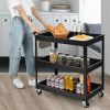 Black Steel Serving Utility Cart on Wheels with 2 Bottom Shelves