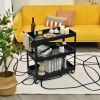 Black Steel Serving Utility Cart on Wheels with 2 Bottom Shelves