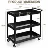 Black Steel Serving Utility Cart on Wheels with 2 Bottom Shelves