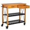 FarmHouse Rolling Island with Butcher Block Rubberwood Top
