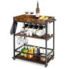 Modern Metal Wood Rolling Wine Rack Bar Serving Cart