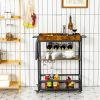Modern Metal Wood Rolling Wine Rack Bar Serving Cart