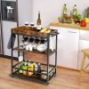 Modern Metal Wood Rolling Wine Rack Bar Serving Cart
