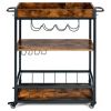 Modern Metal Wood Rolling Wine Rack Bar Serving Cart