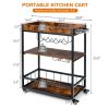 Modern Metal Wood Rolling Wine Rack Bar Serving Cart