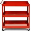 Red Steel Serving Utility Cart on Wheels with 2 Bottom Shelves