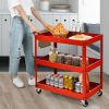 Red Steel Serving Utility Cart on Wheels with 2 Bottom Shelves