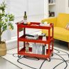 Red Steel Serving Utility Cart on Wheels with 2 Bottom Shelves