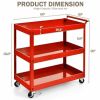 Red Steel Serving Utility Cart on Wheels with 2 Bottom Shelves