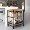 Modern Metal/Wood Shelf Serving Cart with Removable Top Tray