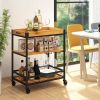 Modern Metal/Wood Shelf Serving Cart with Removable Top Tray