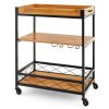 Modern Metal/Wood Shelf Serving Cart with Removable Top Tray