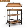 Modern Metal/Wood Shelf Serving Cart with Removable Top Tray